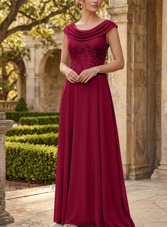 Robe mère de la mariée, Ligne A/Princesse, Col Rond, Mousseline, Sans Manches, Longueur au Sol, Dentelle