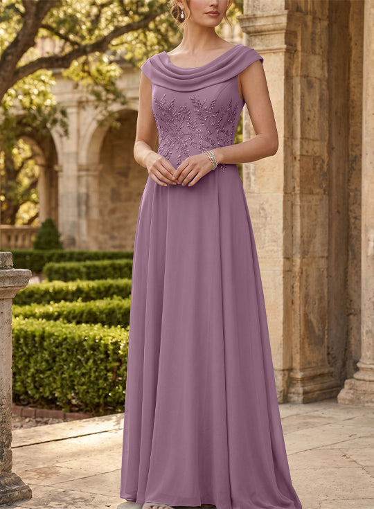 Robe mère de la mariée, Ligne A/Princesse, Col Rond, Mousseline, Sans Manches, Longueur au Sol, Dentelle