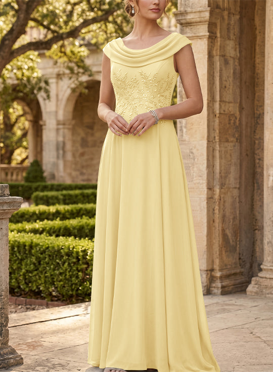 Robe mère de la mariée, Ligne A/Princesse, Col Rond, Mousseline, Sans Manches, Longueur au Sol, Dentelle