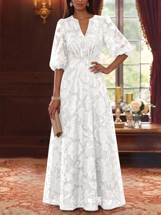 Robe Mère de la Mariée Ligne A/Princesse Mousseline Florale Col V Manches Mi-Longues Longueur au Sol