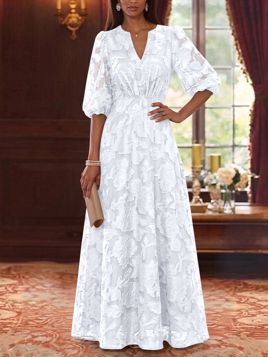 Robe Mère de la Mariée Ligne A/Princesse Mousseline Florale Col V Manches Mi-Longues Longueur au Sol