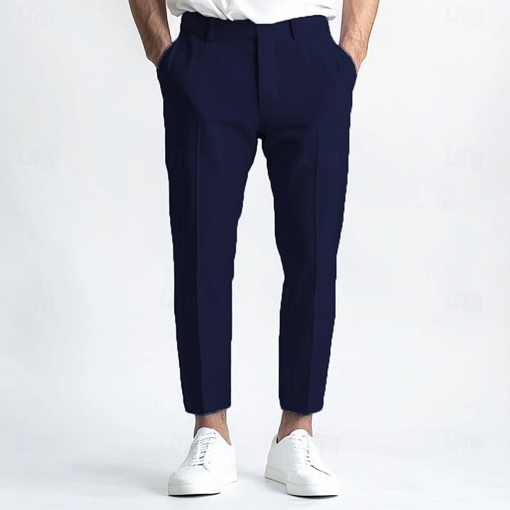 Pantalon homme lin, jambe droite, uni, respirant, décontracté, coupe standard