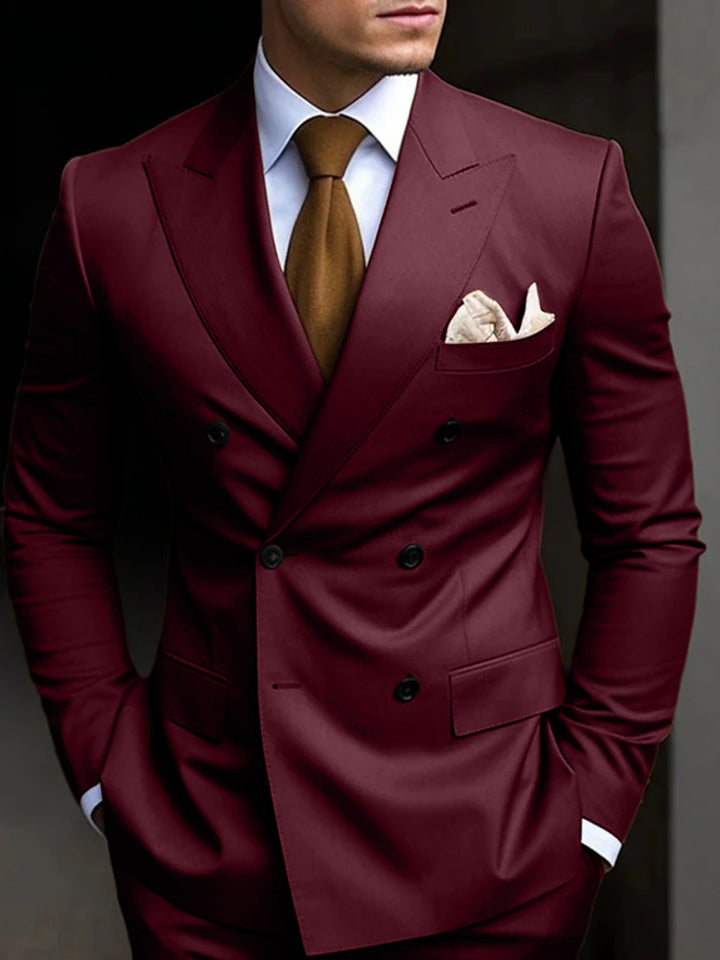 Costumes de Mariage 2 Pièces pour Hommes, Coupe Ajustée, Croisé, Six Boutons, Couleur Unie