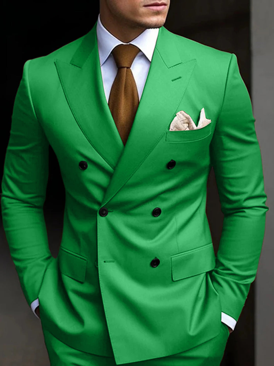 Costumes de Mariage 2 Pièces pour Hommes, Coupe Ajustée, Croisé, Six Boutons, Couleur Unie