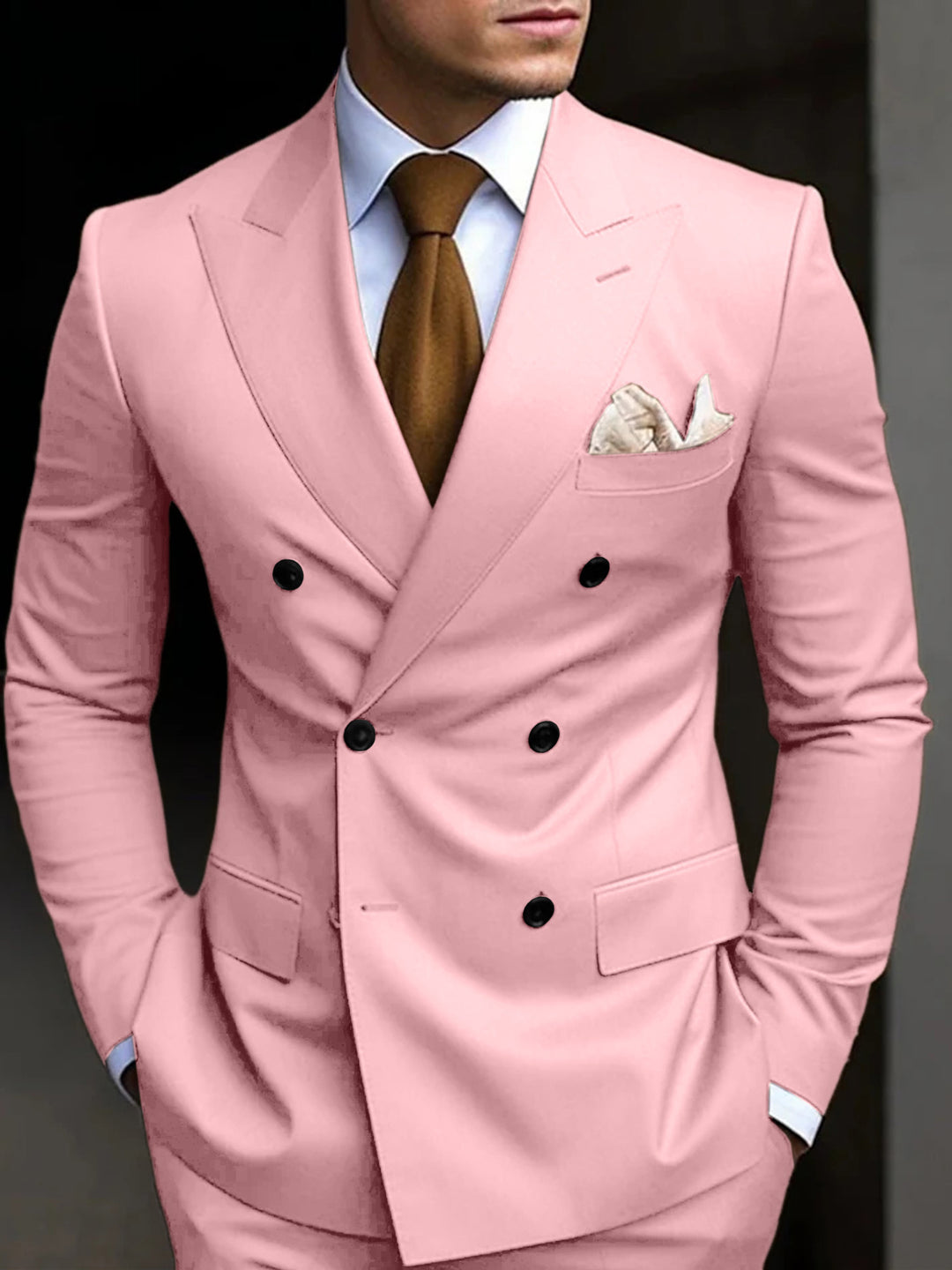 Costumes de Mariage 2 Pièces pour Hommes, Coupe Ajustée, Croisé, Six Boutons, Couleur Unie