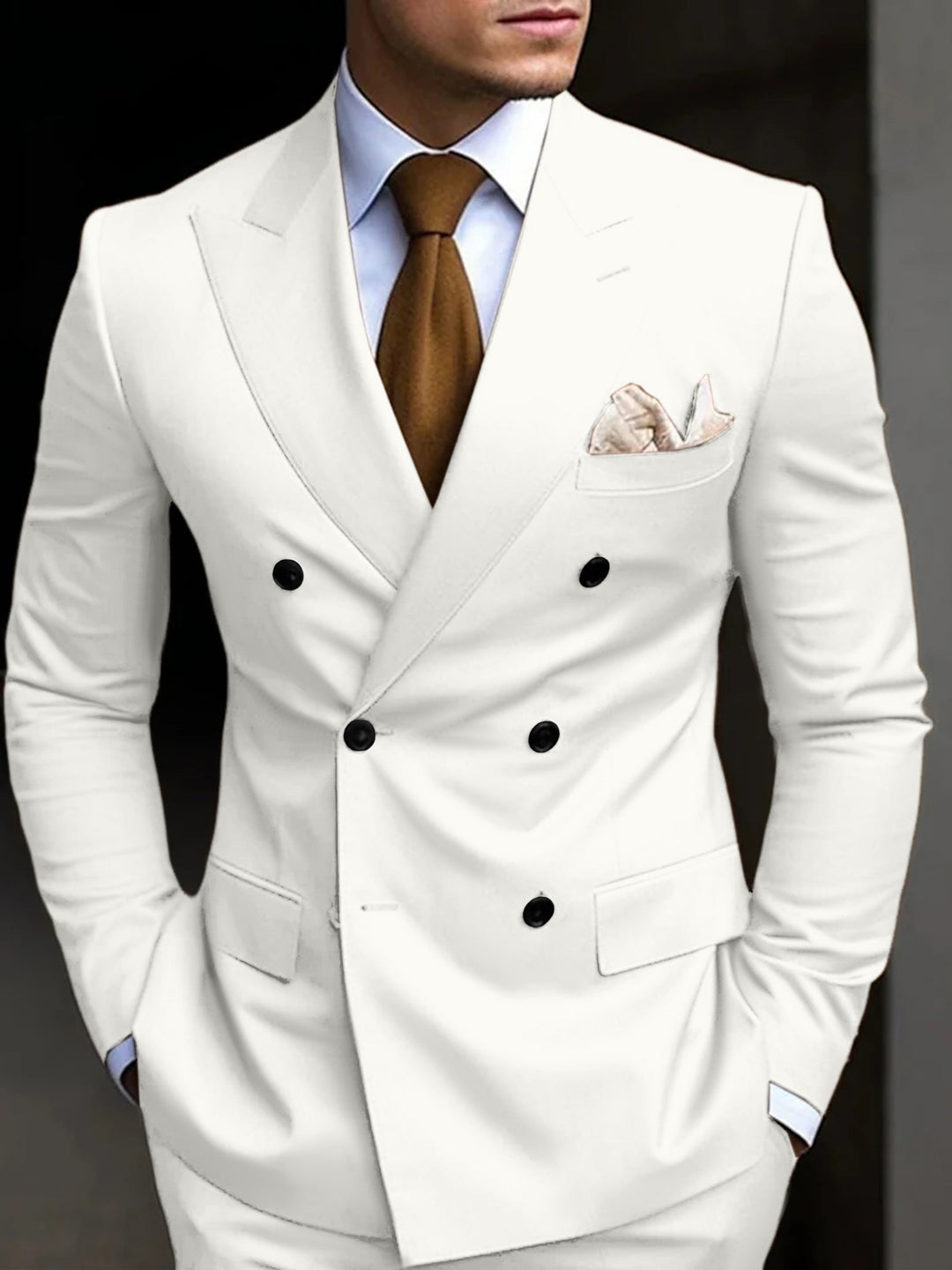 Costumes de Mariage 2 Pièces pour Hommes, Coupe Ajustée, Croisé, Six Boutons, Couleur Unie