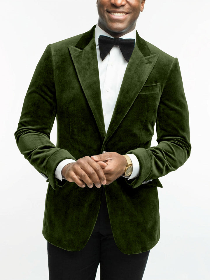 Veste Habillée en Velours à Un Bouton et à Coupe Ajustée pour Homme, Verte