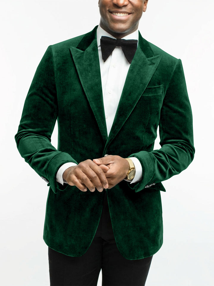 Veste Habillée en Velours à Un Bouton et à Coupe Ajustée pour Homme, Verte