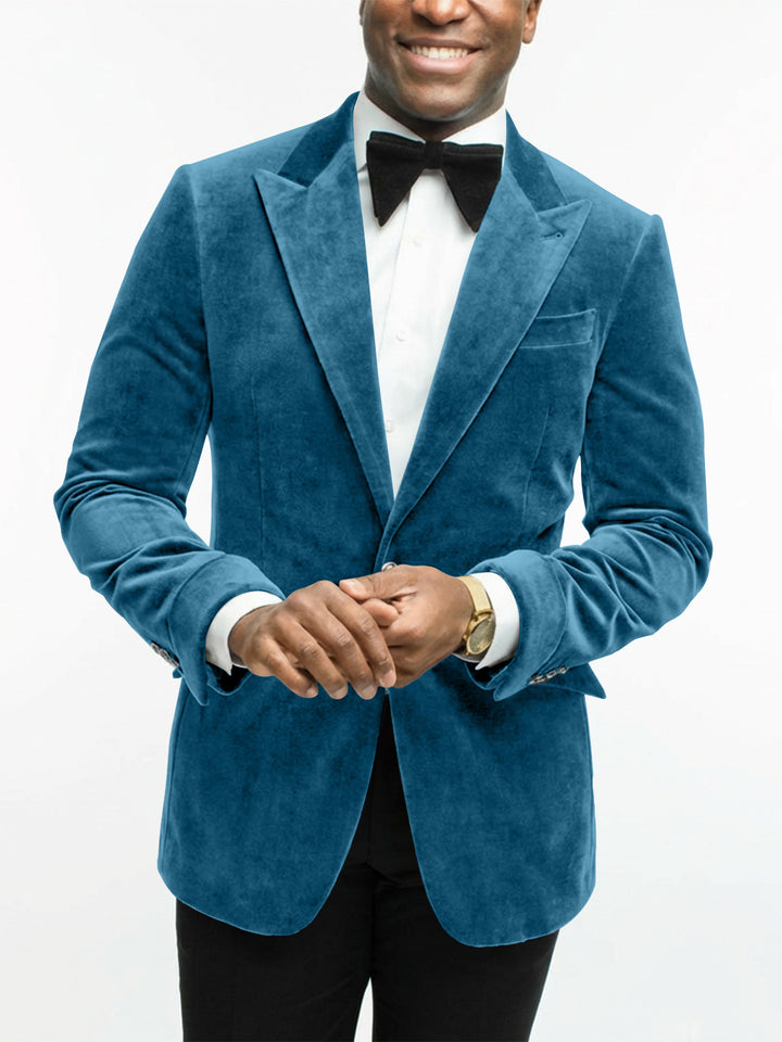 Veste Habillée en Velours à Un Bouton et à Coupe Ajustée pour Homme, Verte