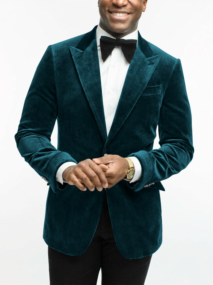 Veste Habillée en Velours à Un Bouton et à Coupe Ajustée pour Homme, Verte
