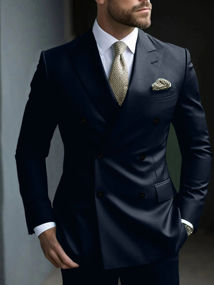 Costume de Soirée 2 Pièces Vert pour Homme, Coupe Ajustée, Couleur Unie, Croisé, à Six Boutons