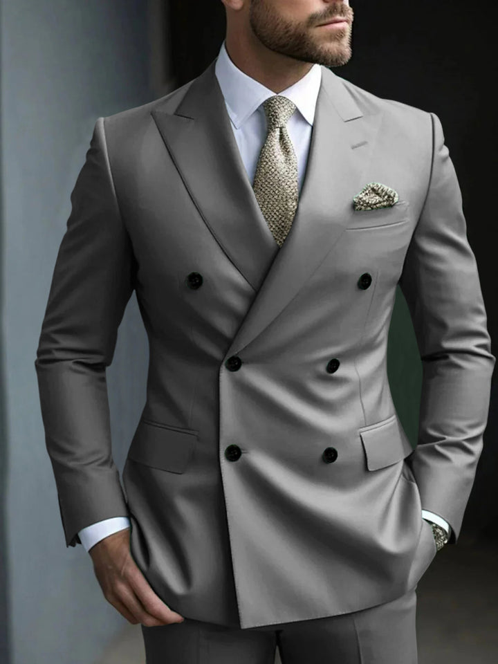 Costume de Soirée 2 Pièces Vert pour Homme, Coupe Ajustée, Couleur Unie, Croisé, à Six Boutons