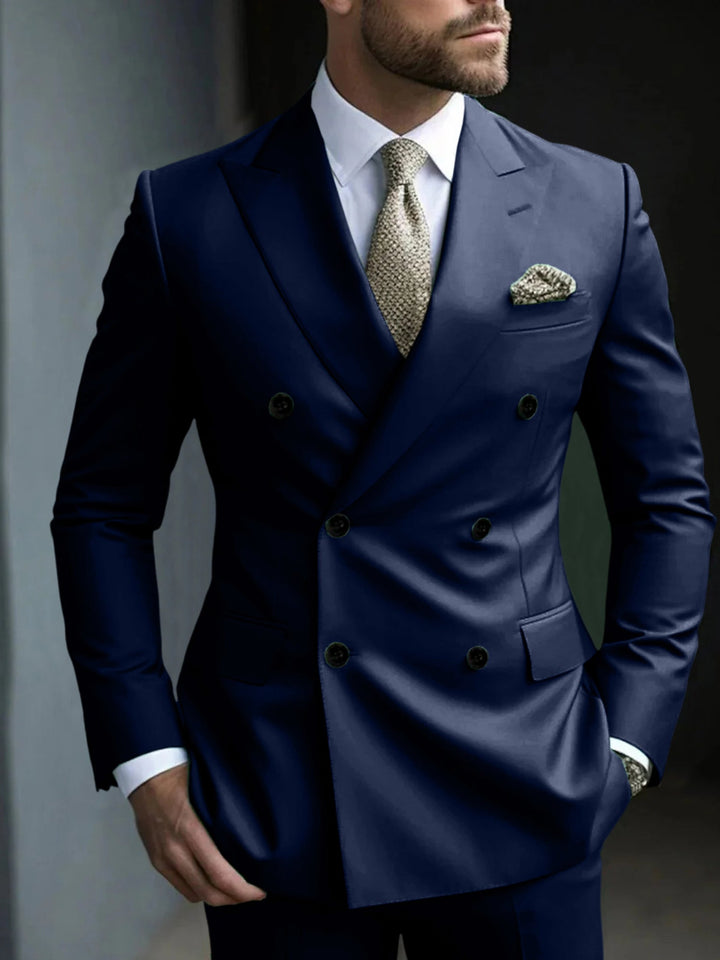 Costume de Soirée 2 Pièces Vert pour Homme, Coupe Ajustée, Couleur Unie, Croisé, à Six Boutons