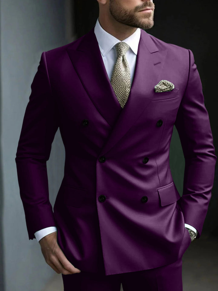 Costume de Soirée 2 Pièces Vert pour Homme, Coupe Ajustée, Couleur Unie, Croisé, à Six Boutons