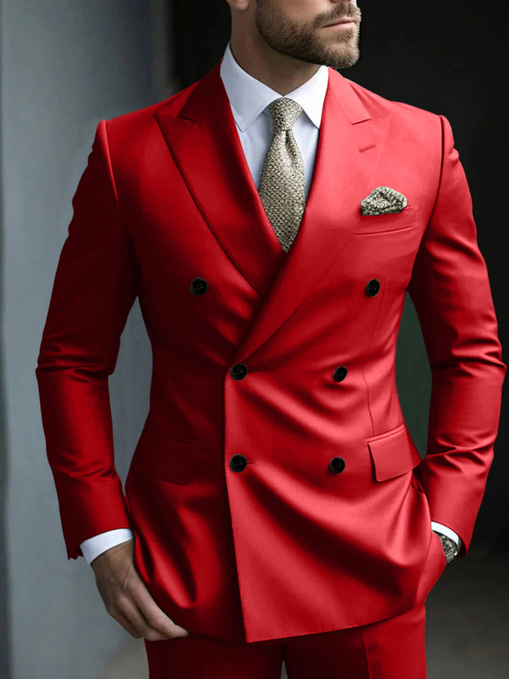 Costume de Soirée 2 Pièces Vert pour Homme, Coupe Ajustée, Couleur Unie, Croisé, à Six Boutons
