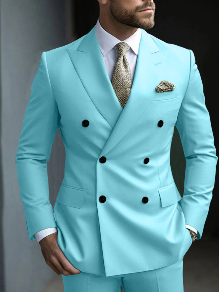 Costume de Soirée 2 Pièces Vert pour Homme, Coupe Ajustée, Couleur Unie, Croisé, à Six Boutons