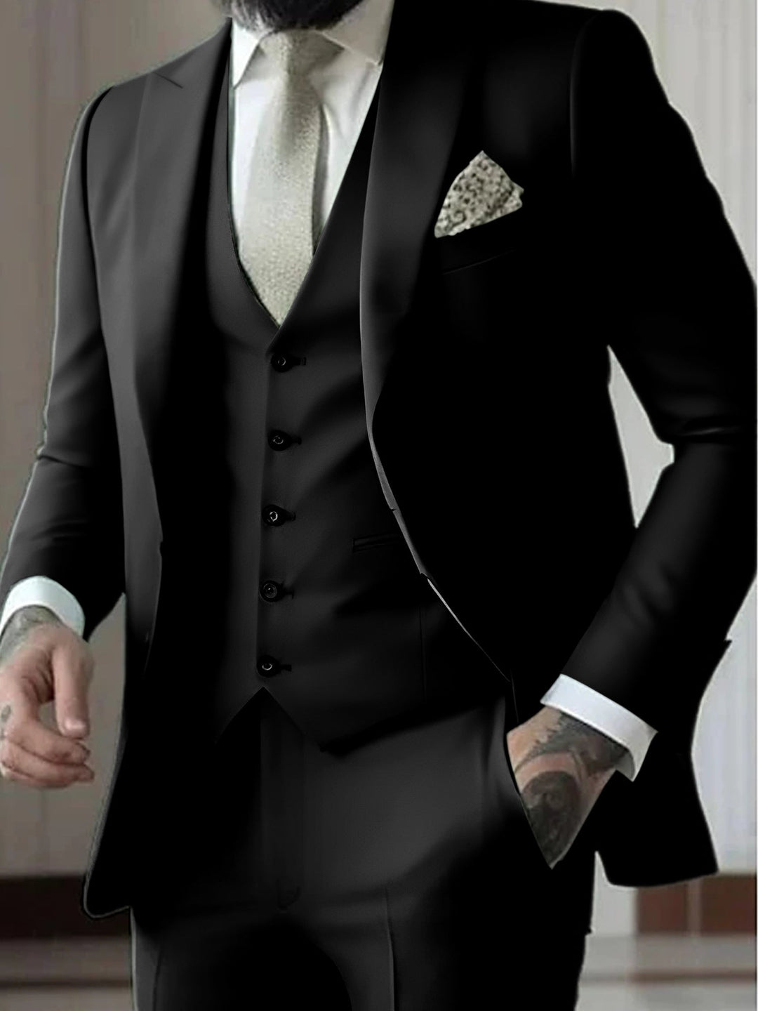 Costumes de Mariage 3 Pièces pour Hommes, Coupe Ajustée, Simple Boutonnage et Un Bouton
