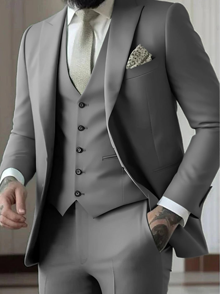 Costumes de Mariage 3 Pièces pour Hommes, Coupe Ajustée, Simple Boutonnage et Un Bouton