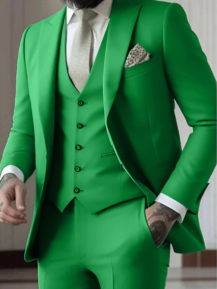 Costumes de Mariage 3 Pièces pour Hommes, Coupe Ajustée, Simple Boutonnage et Un Bouton