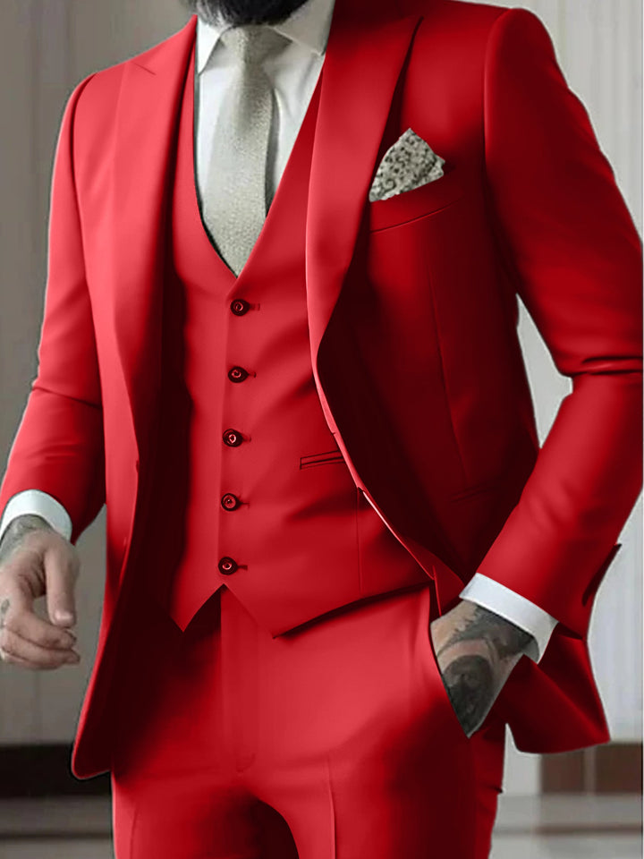 Costumes de Mariage 3 Pièces pour Hommes, Coupe Ajustée, Simple Boutonnage et Un Bouton