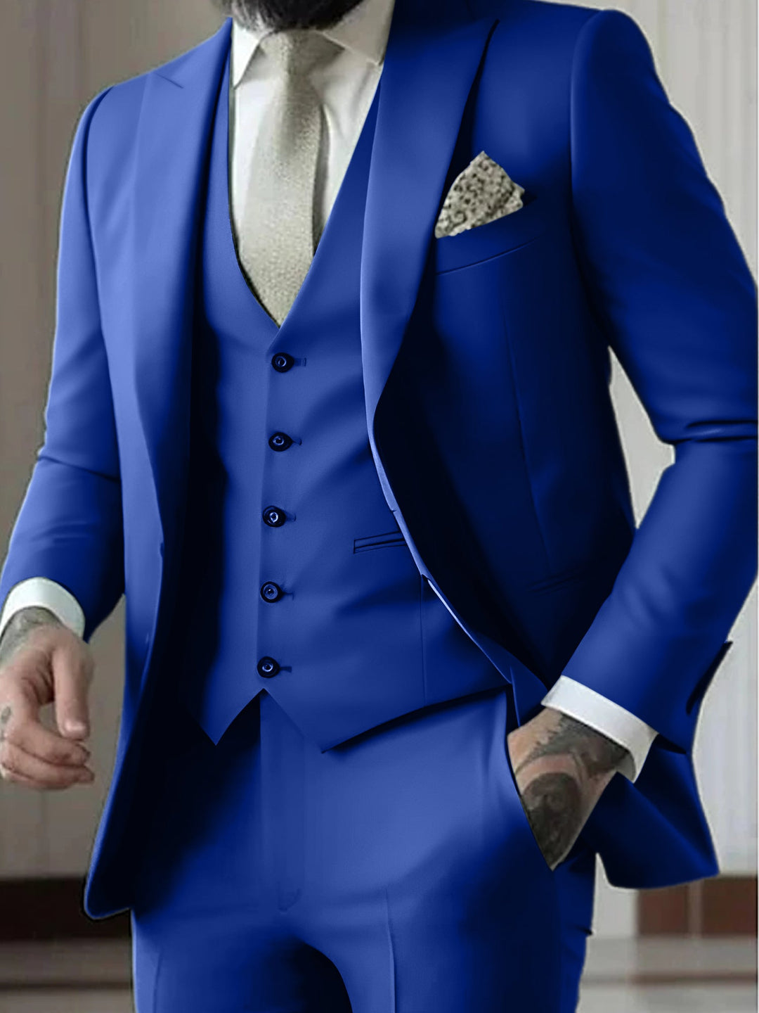 Costumes de Mariage 3 Pièces pour Hommes, Coupe Ajustée, Simple Boutonnage et Un Bouton