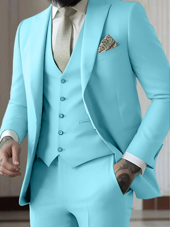 Costumes de Mariage 3 Pièces pour Hommes, Coupe Ajustée, Simple Boutonnage et Un Bouton