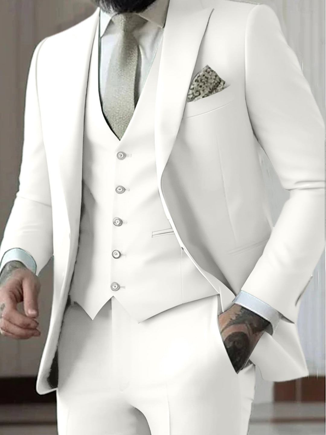 Costumes de Mariage 3 Pièces pour Hommes, Coupe Ajustée, Simple Boutonnage et Un Bouton