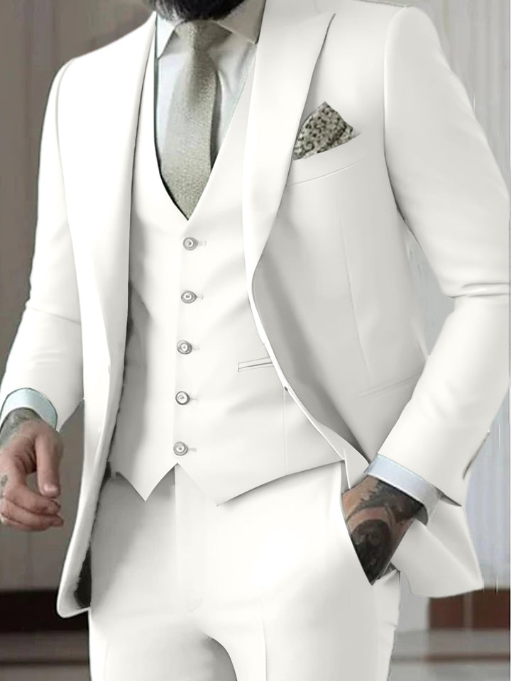 Costumes de Mariage 3 Pièces pour Hommes, Coupe Ajustée, Simple Boutonnage et Un Bouton