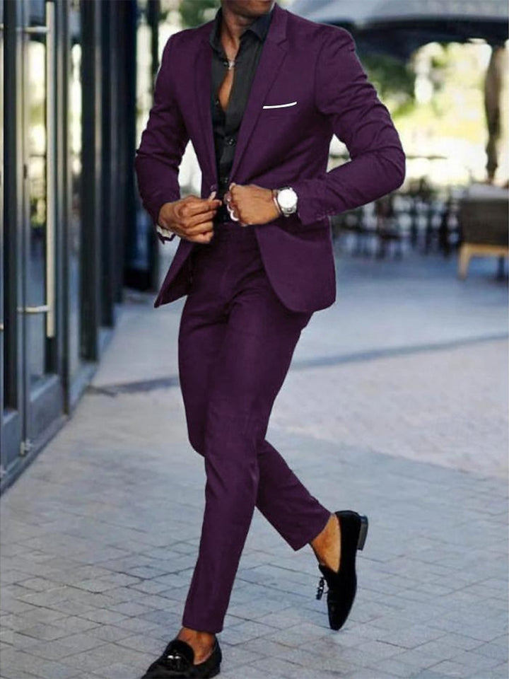 Costumes de Mariage 2 Pièces pour Hommes, Coupe Ajustée, Simple Boutonnage, Un Bouton