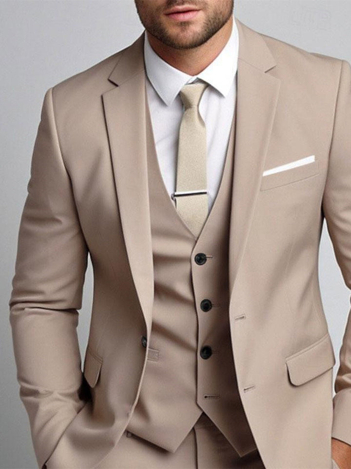 Costumes de Mariage 3 Pièces à Boutonnage Simple et à Deux Boutons pour Hommes en Kaki