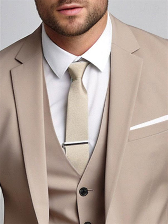 Costumes de Mariage 3 Pièces à Boutonnage Simple et à Deux Boutons pour Hommes en Kaki
