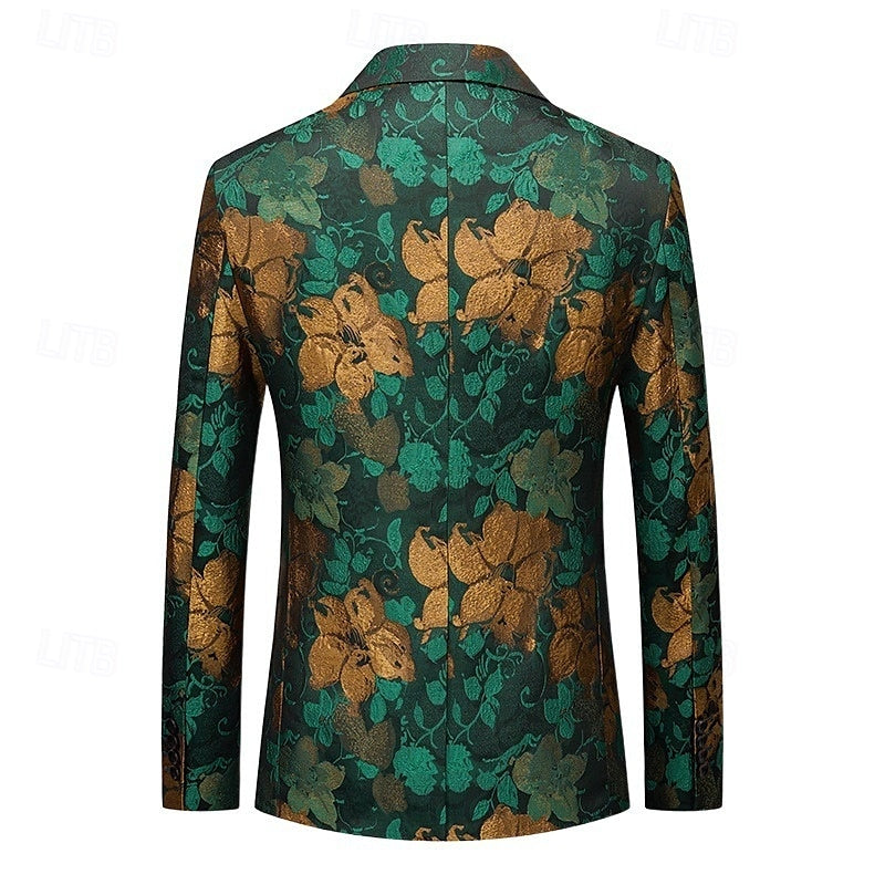 Costumes de Mariage 2 Pièces pour Hommes, Coupe Ajustée, Simple Boutonnage, Imprimé Floral, Blazer