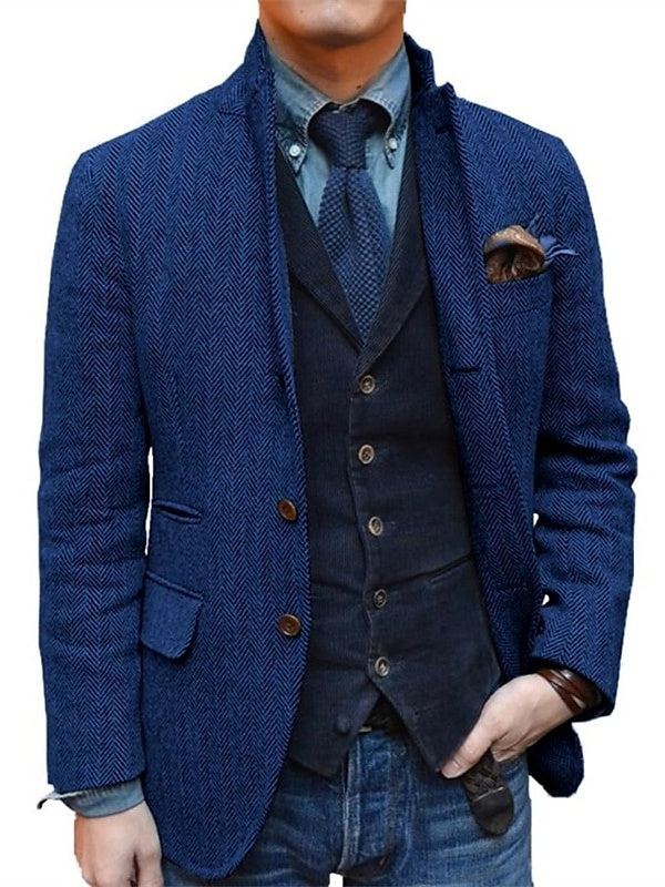 Veste homme rétro vintage, coupe régulière, grande taille, 2 boutons, sport, tweed