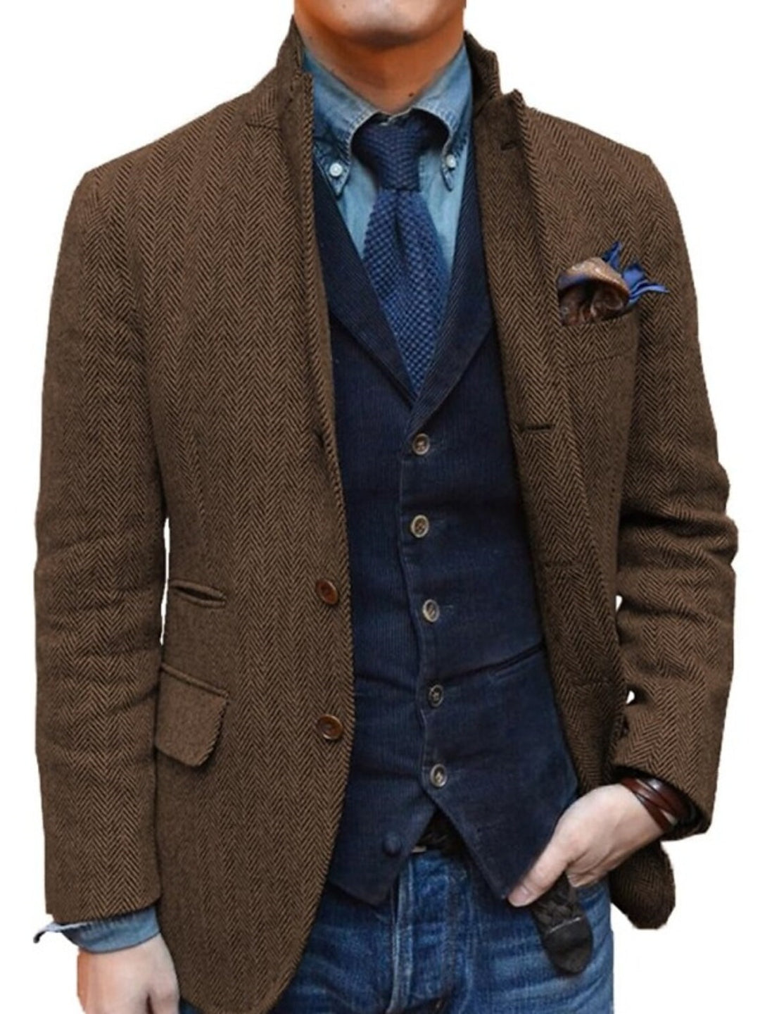 Veste homme rétro vintage, coupe régulière, grande taille, 2 boutons, sport, tweed