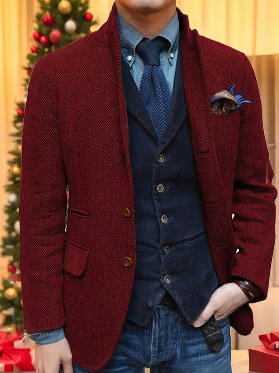 Veste homme rétro vintage, coupe régulière, grande taille, 2 boutons, sport, tweed