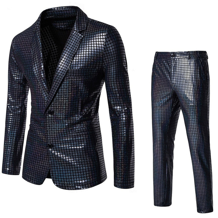 Costume homme 2 pièces, à carreaux, punk, mode, coupe standard, droit, 2 boutons, sequins, soirée/galas