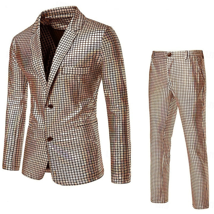 Costume homme 2 pièces, à carreaux, punk, mode, coupe standard, droit, 2 boutons, sequins, soirée/galas