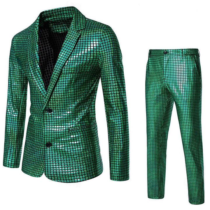 Costume homme 2 pièces, à carreaux, punk, mode, coupe standard, droit, 2 boutons, sequins, soirée/galas