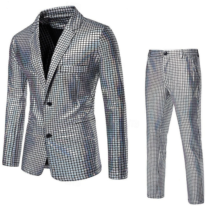 Costume homme 2 pièces, à carreaux, punk, mode, coupe standard, droit, 2 boutons, sequins, soirée/galas