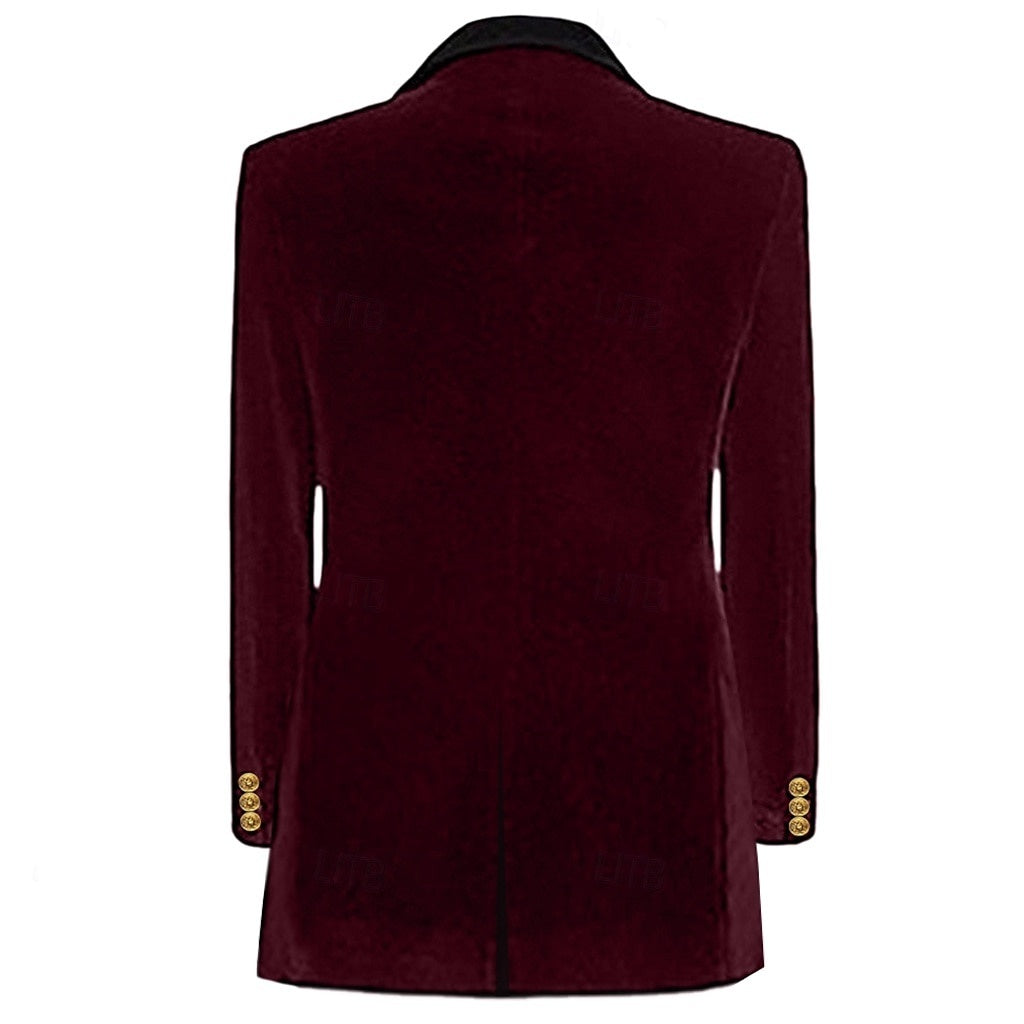 Veste homme vintage, velours, patchwork, longue, coupe standard, croisée, 4 boutons, pour soirée