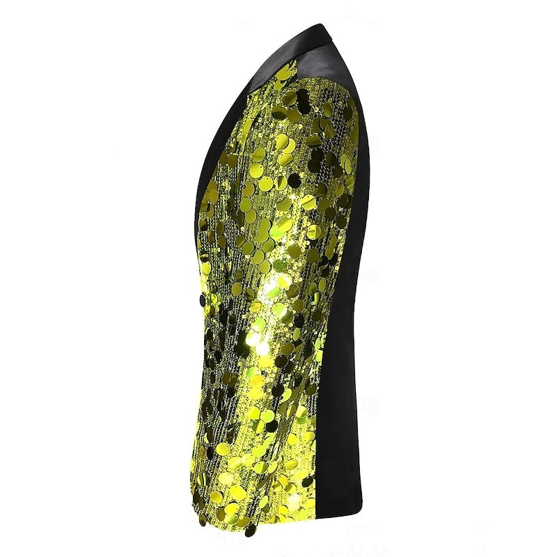 Veste homme soirée, coupe régulière ajustée, droit, 1 bouton, sequins, disco