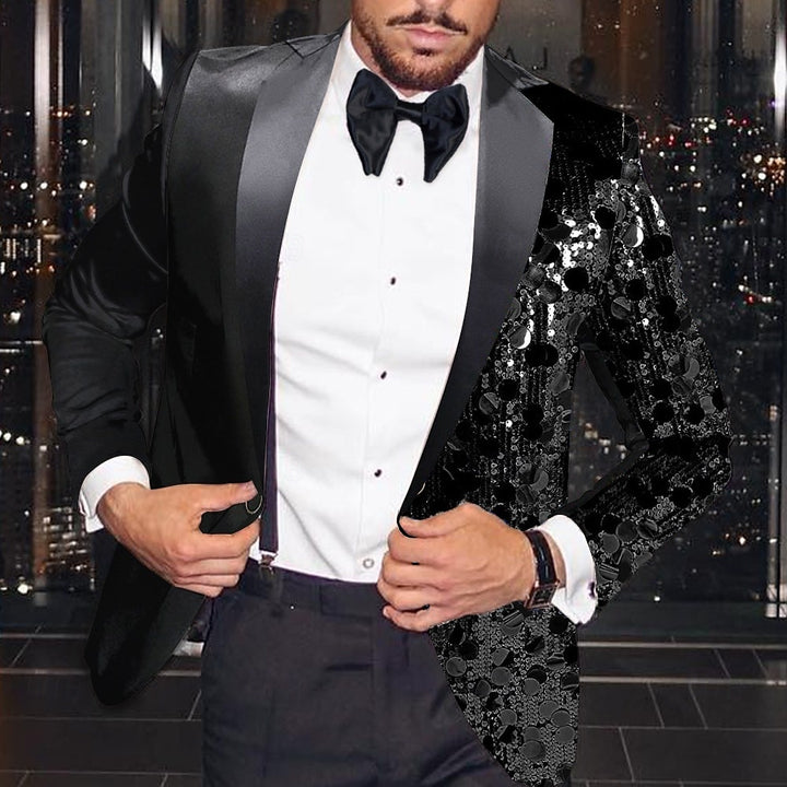Veste homme soirée, coupe régulière ajustée, droit, 1 bouton, sequins, disco