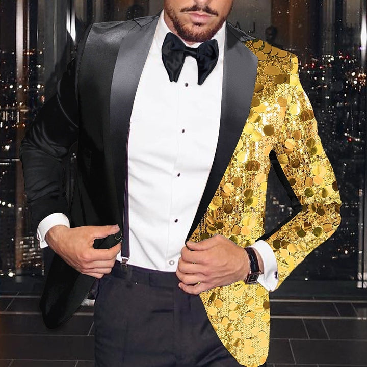 Veste homme soirée, coupe régulière ajustée, droit, 1 bouton, sequins, disco