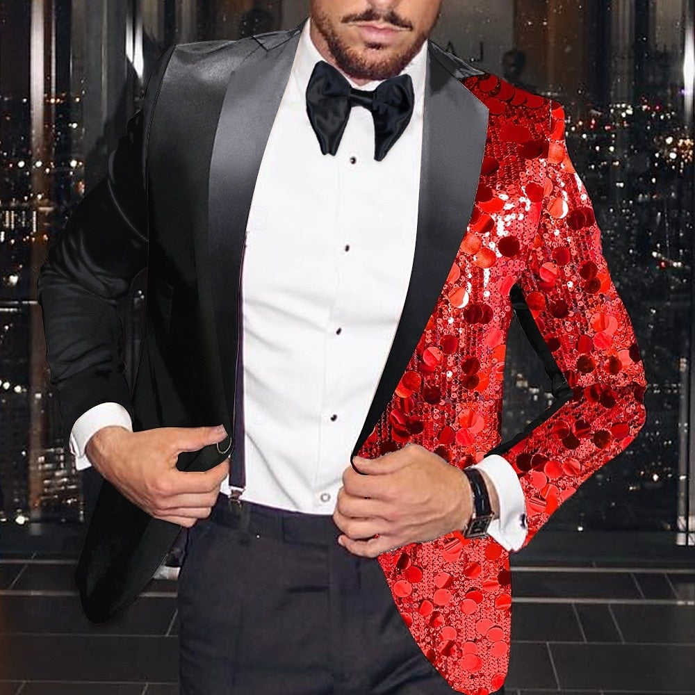 Veste homme soirée, coupe régulière ajustée, droit, 1 bouton, sequins, disco