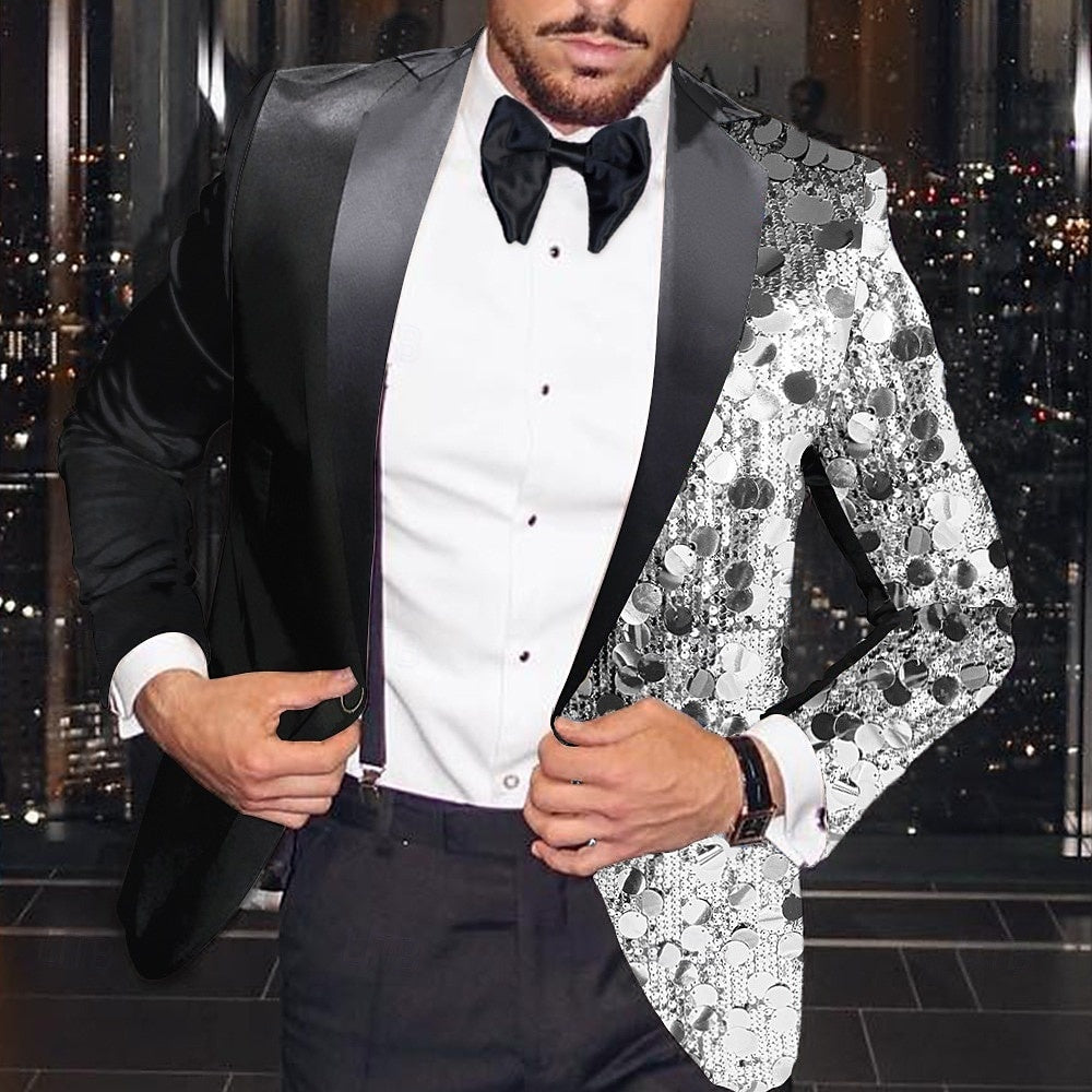 Veste homme soirée, coupe régulière ajustée, droit, 1 bouton, sequins, disco
