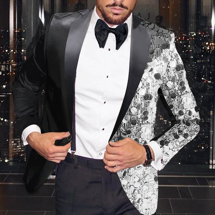 Veste homme soirée, coupe régulière ajustée, droit, 1 bouton, sequins, disco