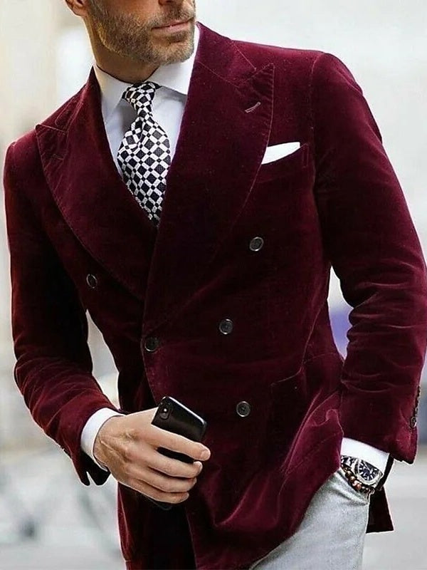 Veste homme velours, preppy, soirée, mariage, revers pointus, coupe slim, croisée, 6 boutons