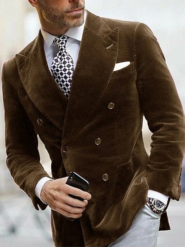 Veste homme velours, preppy, soirée, mariage, revers pointus, coupe slim, croisée, 6 boutons