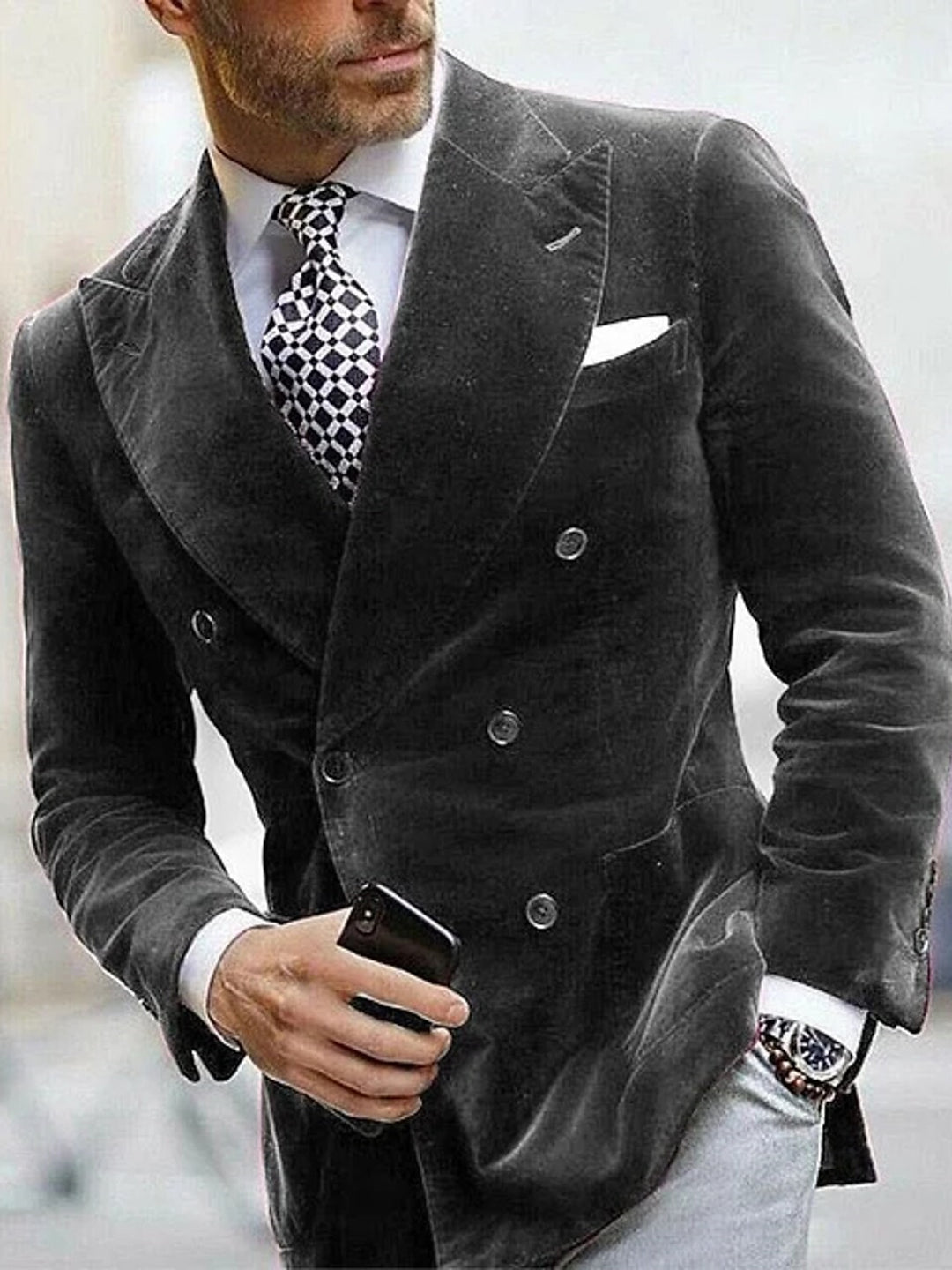 Veste homme velours, preppy, soirée, mariage, revers pointus, coupe slim, croisée, 6 boutons