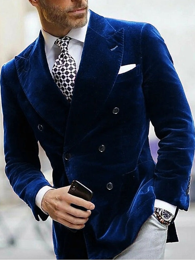Veste homme velours, preppy, soirée, mariage, revers pointus, coupe slim, croisée, 6 boutons